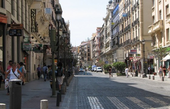 Calle Mayor in the old centre of Madrid, looking along the street