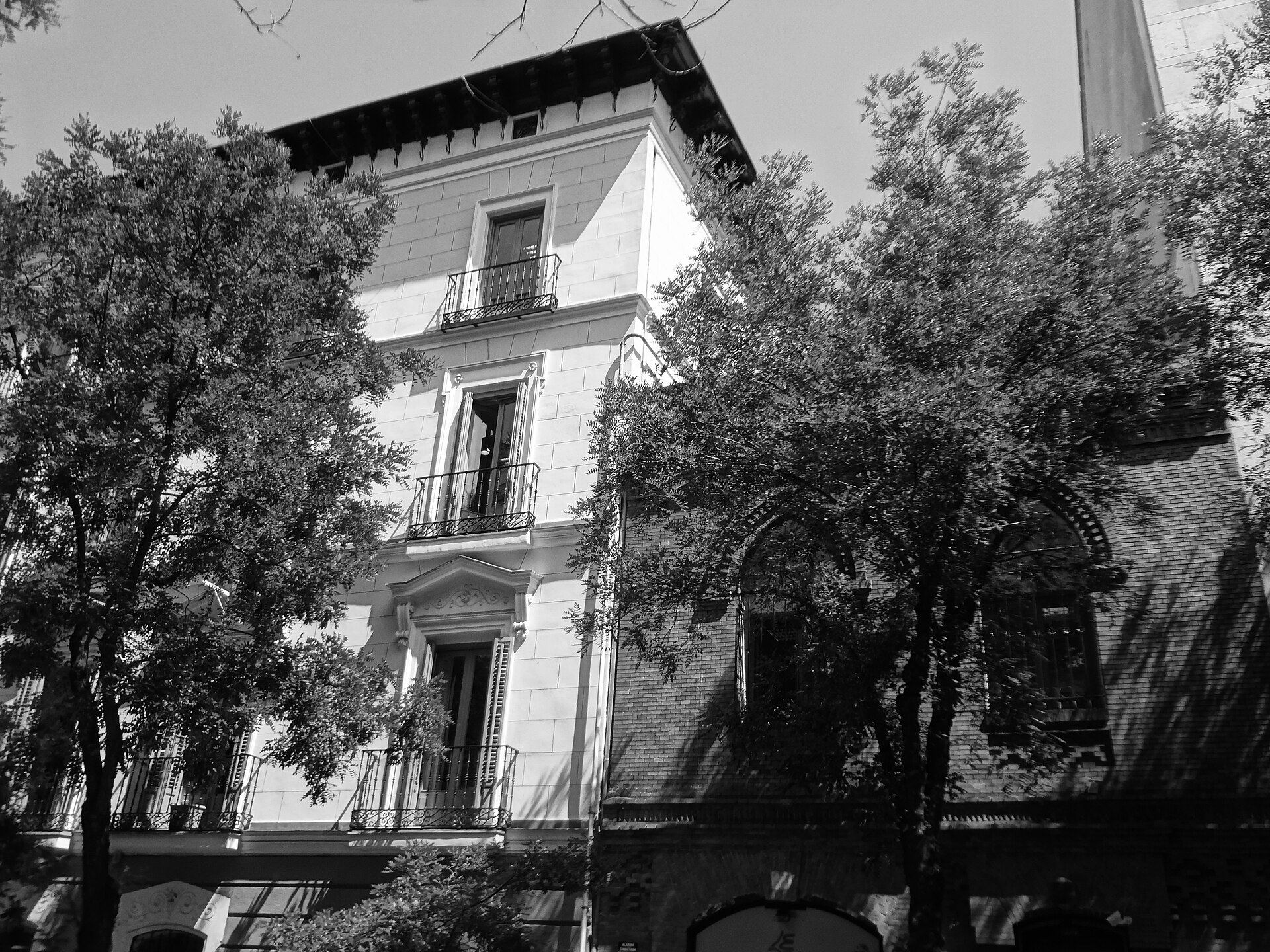 Black and white view of the Barrio de Salamanca in Madrid