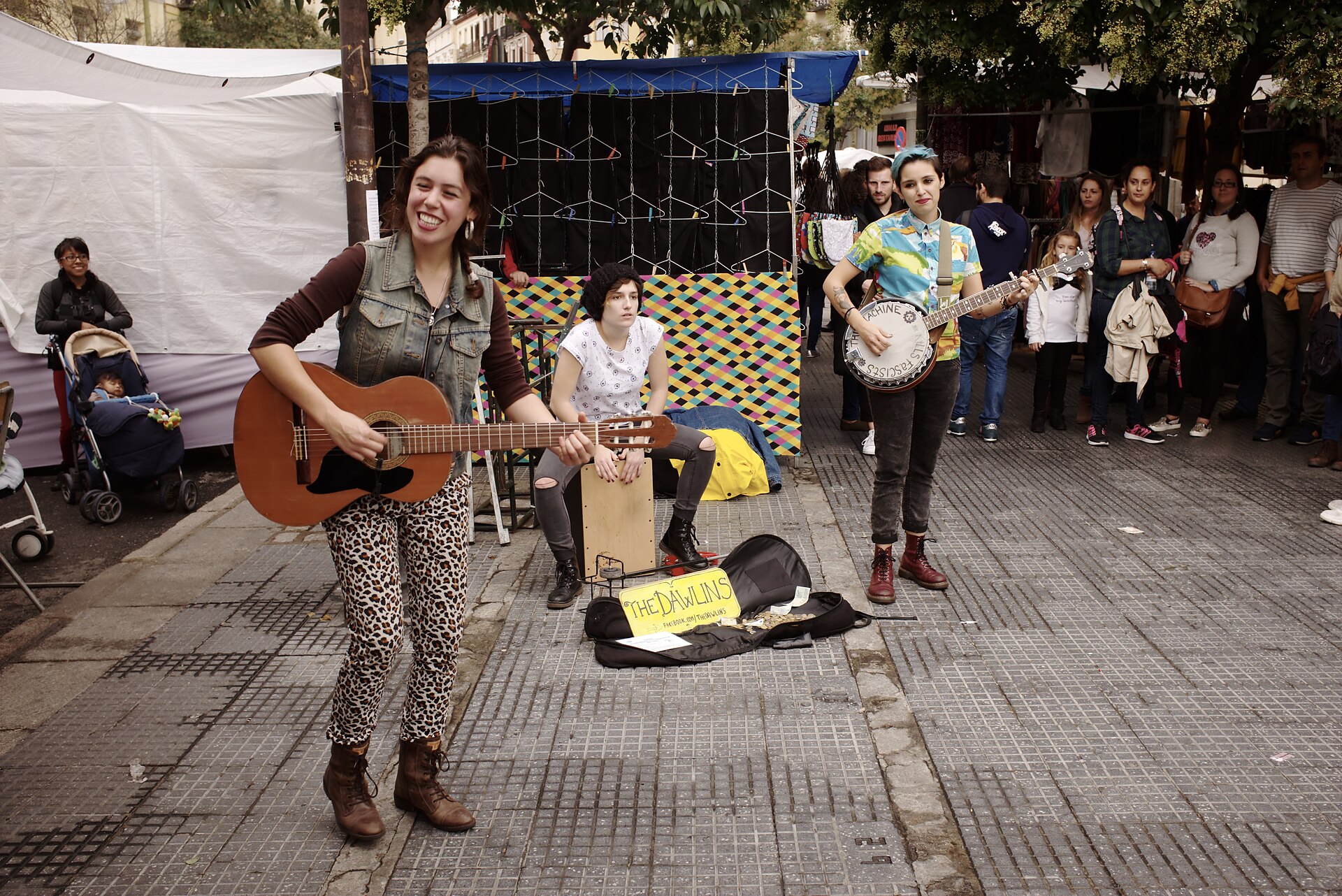 The band The Dawlins performing at El Rastro market in Madrid