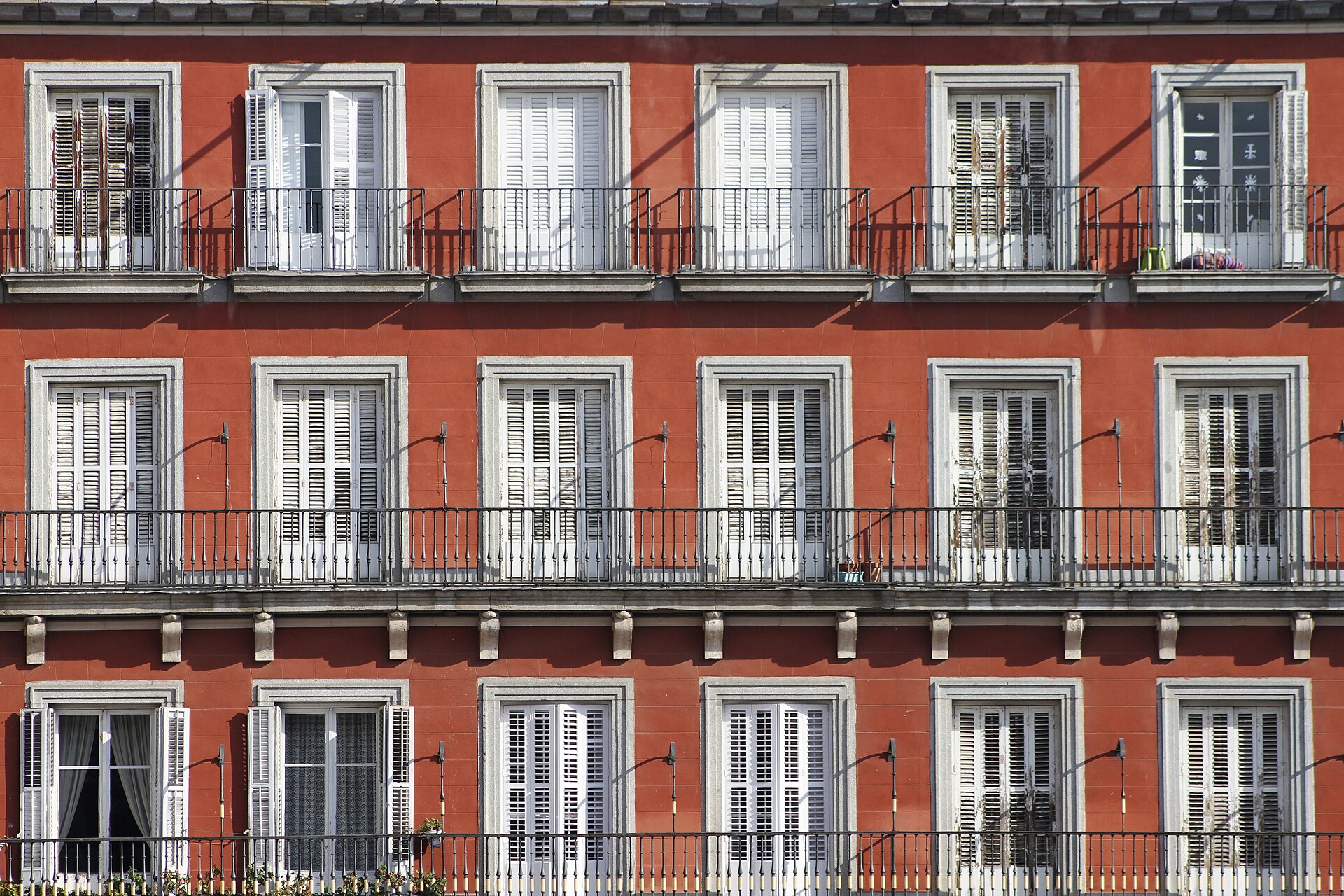 Windows on a building at the Plaza Mayor in Madrid