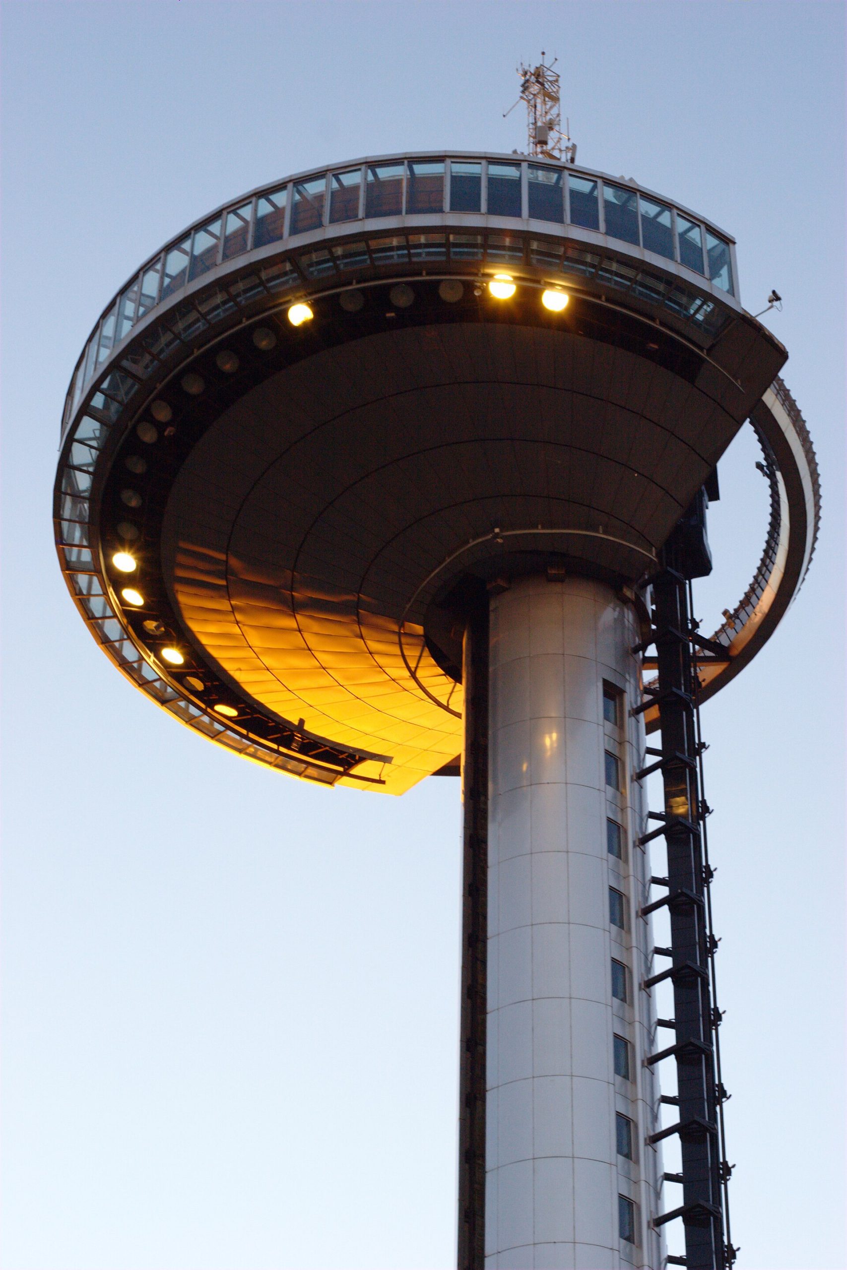 Partial view of the Faro de Moncloa tower in Madrid