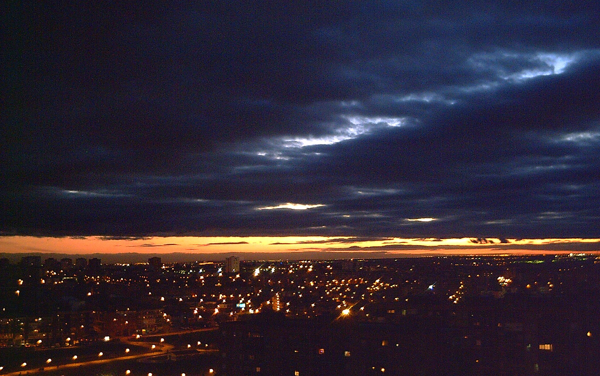 Nightfall over the rooftops of the Tetuán district in Madrid