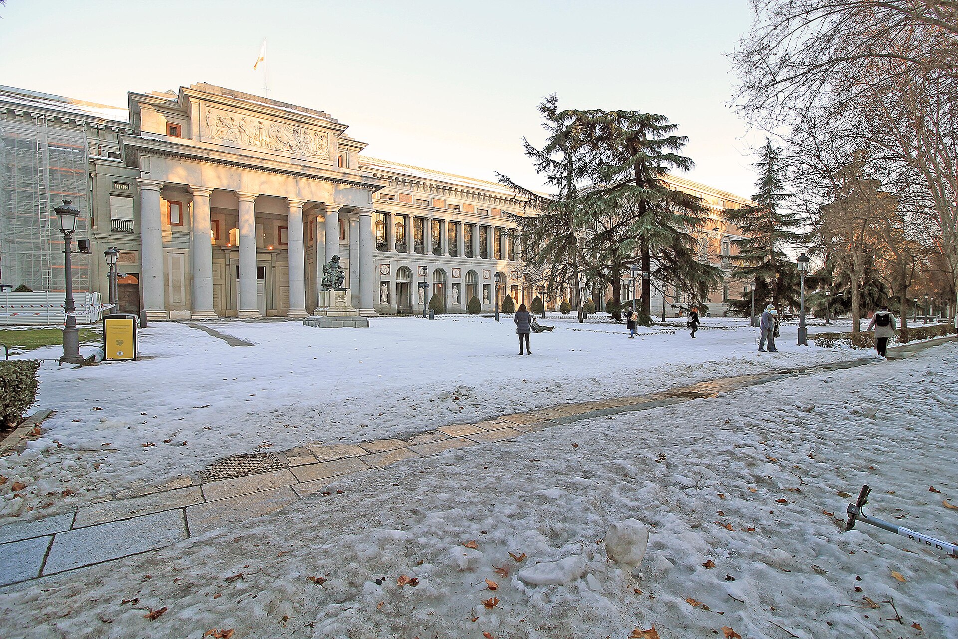 West façade of the Museo del Prado in Madrid after a snowfall