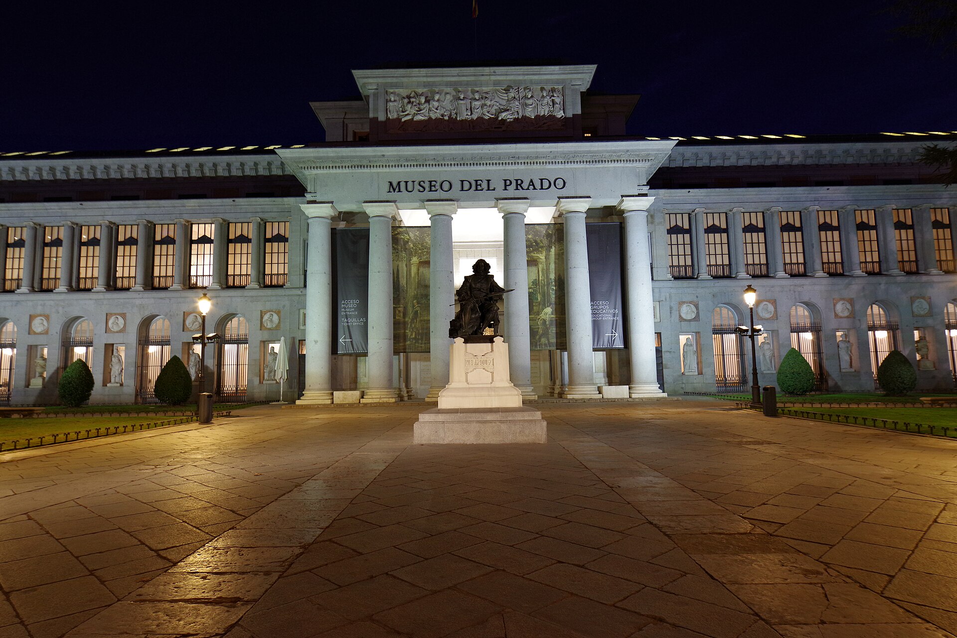 Monument to Diego Velázquez standing in front of the Prado Museum in Madrid