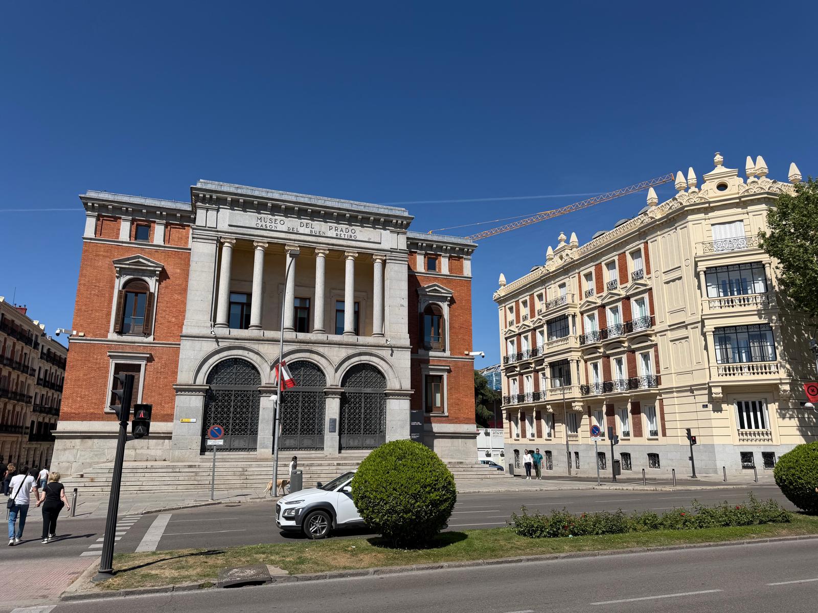 Brick and granite east facade of the Casón del Buen Retiro in Madrid