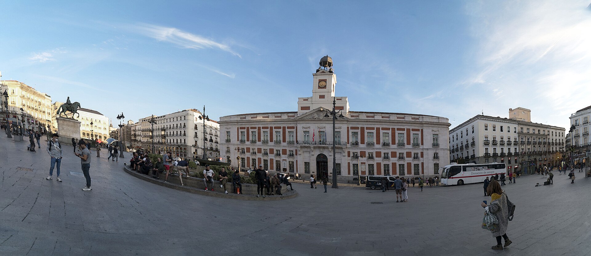 Digitally altered panoramic view of the Puerta del Sol in Madrid
