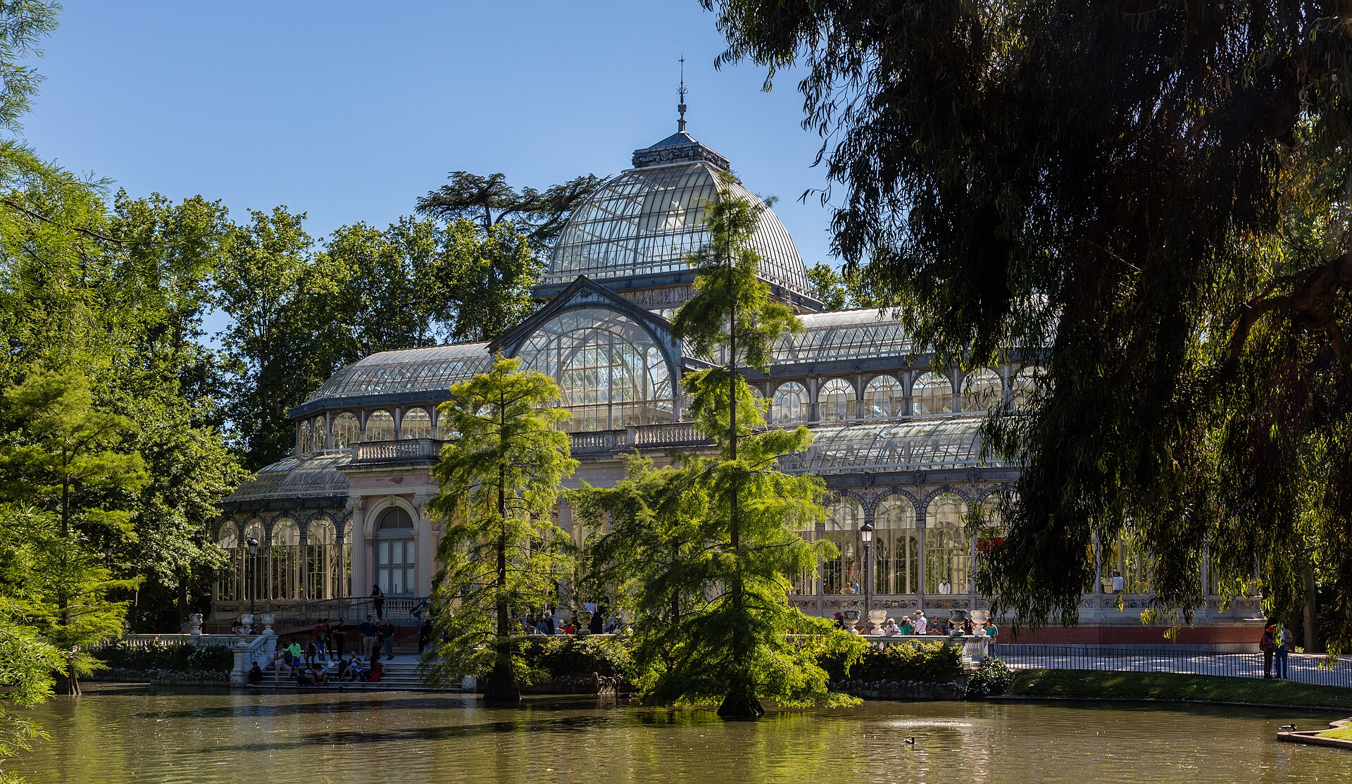 The Palacio de Cristal glasshouse in Retiro Park, Madrid