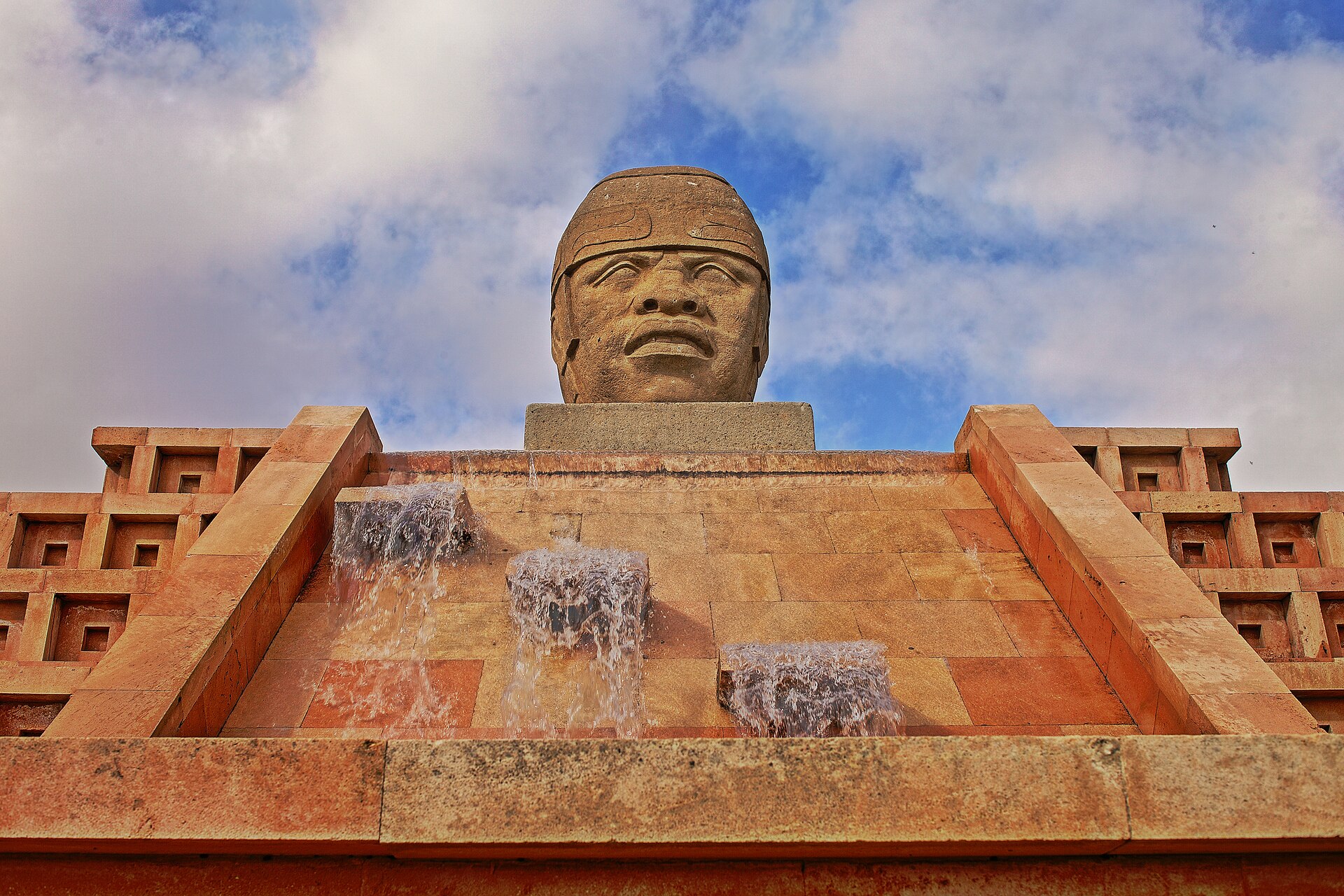 Replica Olmec head sculpture in the Ensanche de Vallecas, Madrid