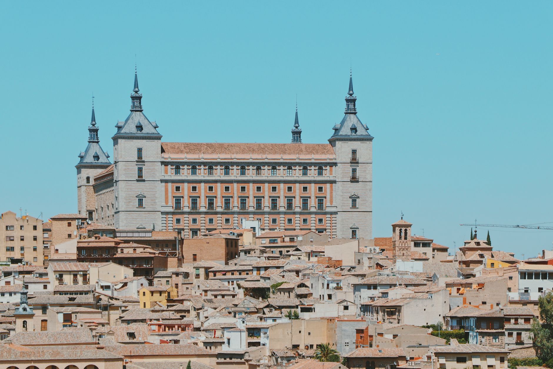 Panoramic view of the Alcazar of Toledo, a historical landmark in Spain