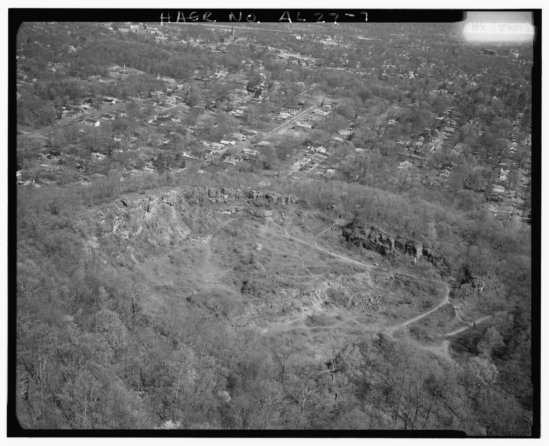 AERIAL VIEW, LOOKING NORTH, WITH FORMER SLOSS CO. LIMESTONE QUARRY AND EAST LAKE RESIDENTIAL DISTRICT. Ruffner Red Ore Mine, North of I at M